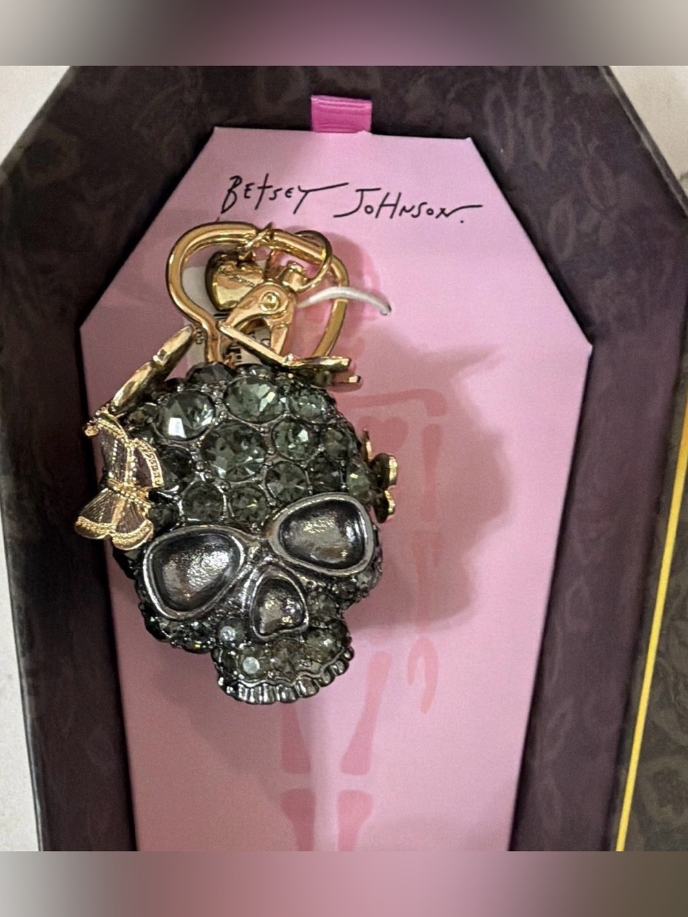 Betsey Johnson black crystal skull& butterfly bag charm keychain NIB/NWT - Picture 5 of 13